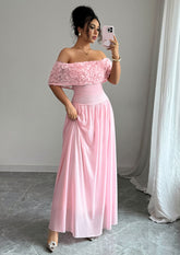 Rose Detail Off The Shoulder Maxi Dress